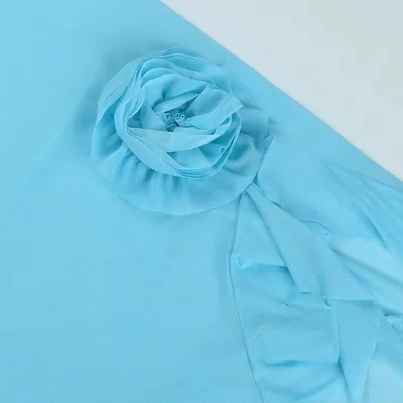 Strapless Blue Dress with Floral Detail and Chocker - Picture 4 of 11